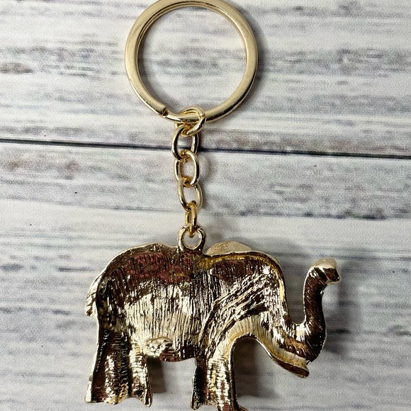 Gold Plated Rhinestone Encrusted Elephant Key Chain/ Purse Charm - Picture 2 of 4